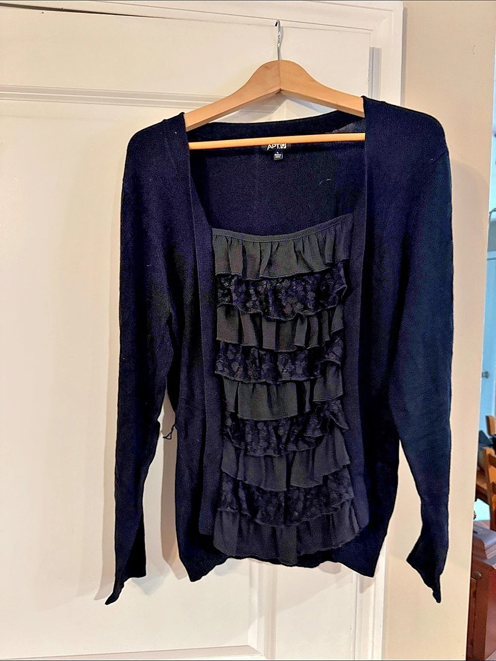 APT.9 Black Ruffle Long Sleeve Blouse Size Large